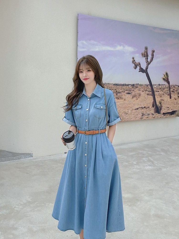 Korean Style A Line Shirt Dress - فستان جينز نسائي صيفي جديد 2026