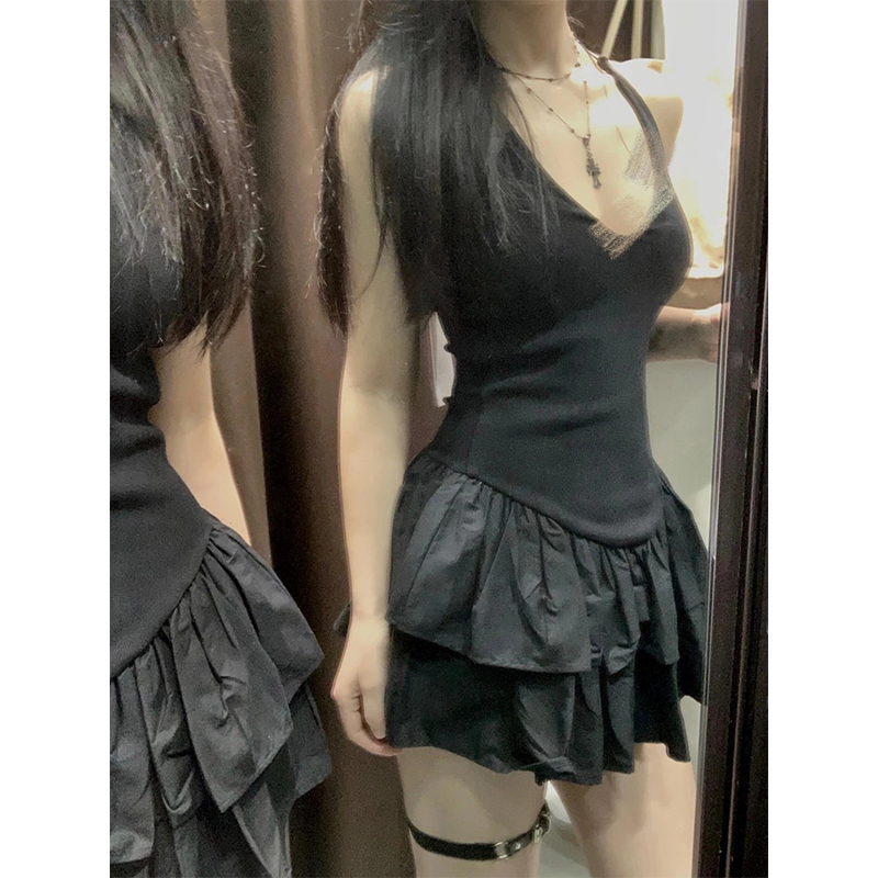 Y2K Backless Halter Mini Dress - فستان أسود قصير من MEXZT Y2K
