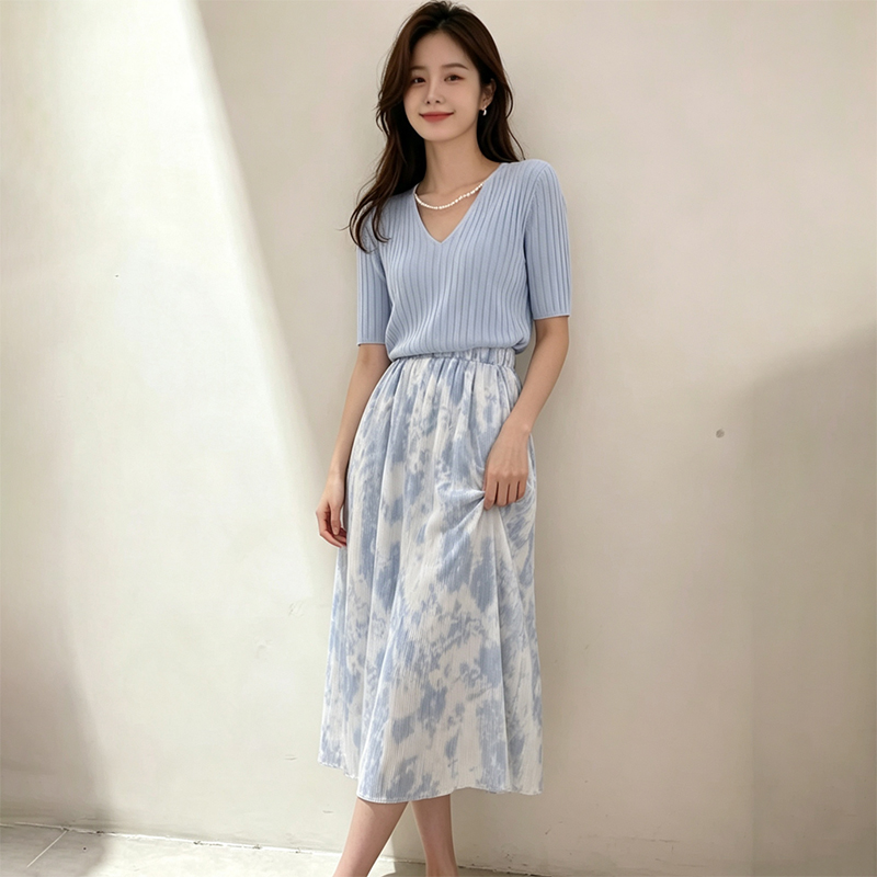 Korean Style A Line Shirt Dress - طقم فستان تي شيرت نسائي صيفي