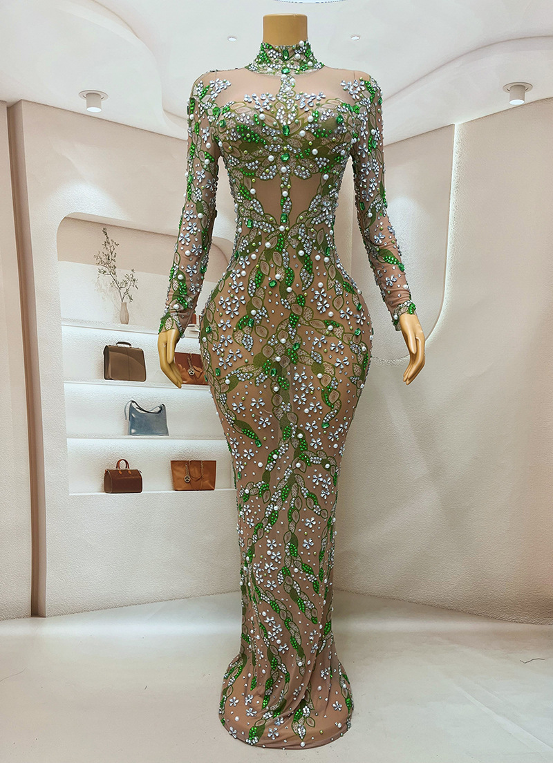 Sparkly Rhinestone Club Party Dress - فستان راقص طويل لامع من حجر