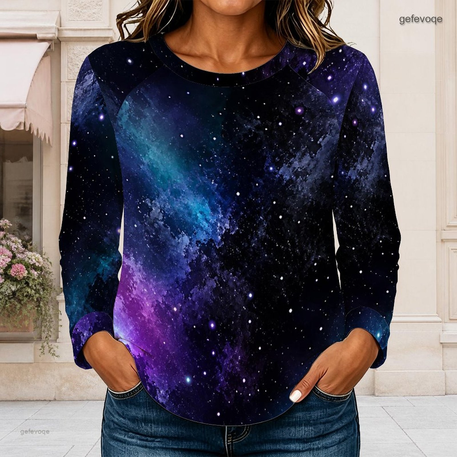 Blouses - تي شيرت نسائي برقبة دائرية وأكمام