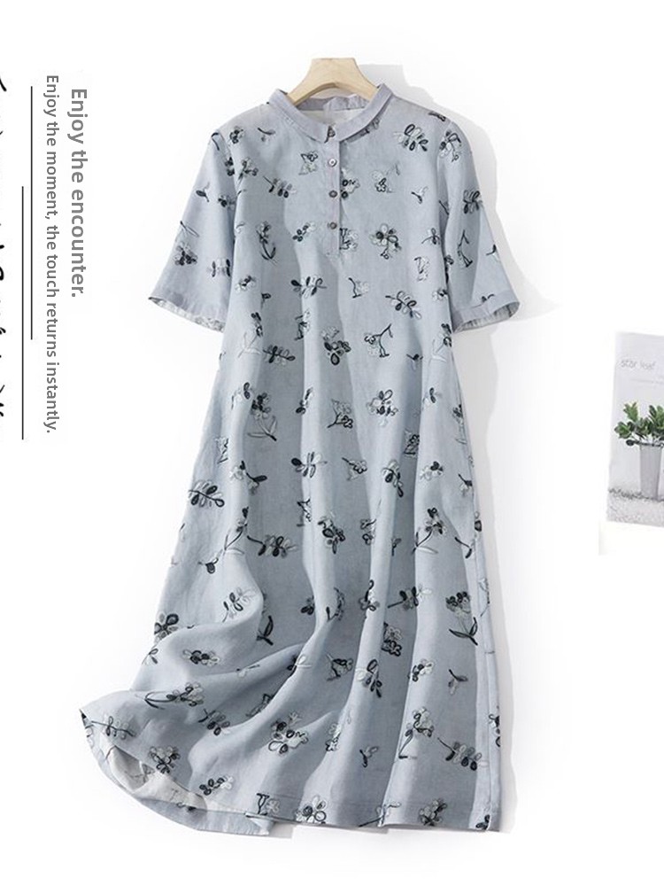 Casual Loose Linen Shirt Dress - فستان قميص فضفاض من القطن والكتان