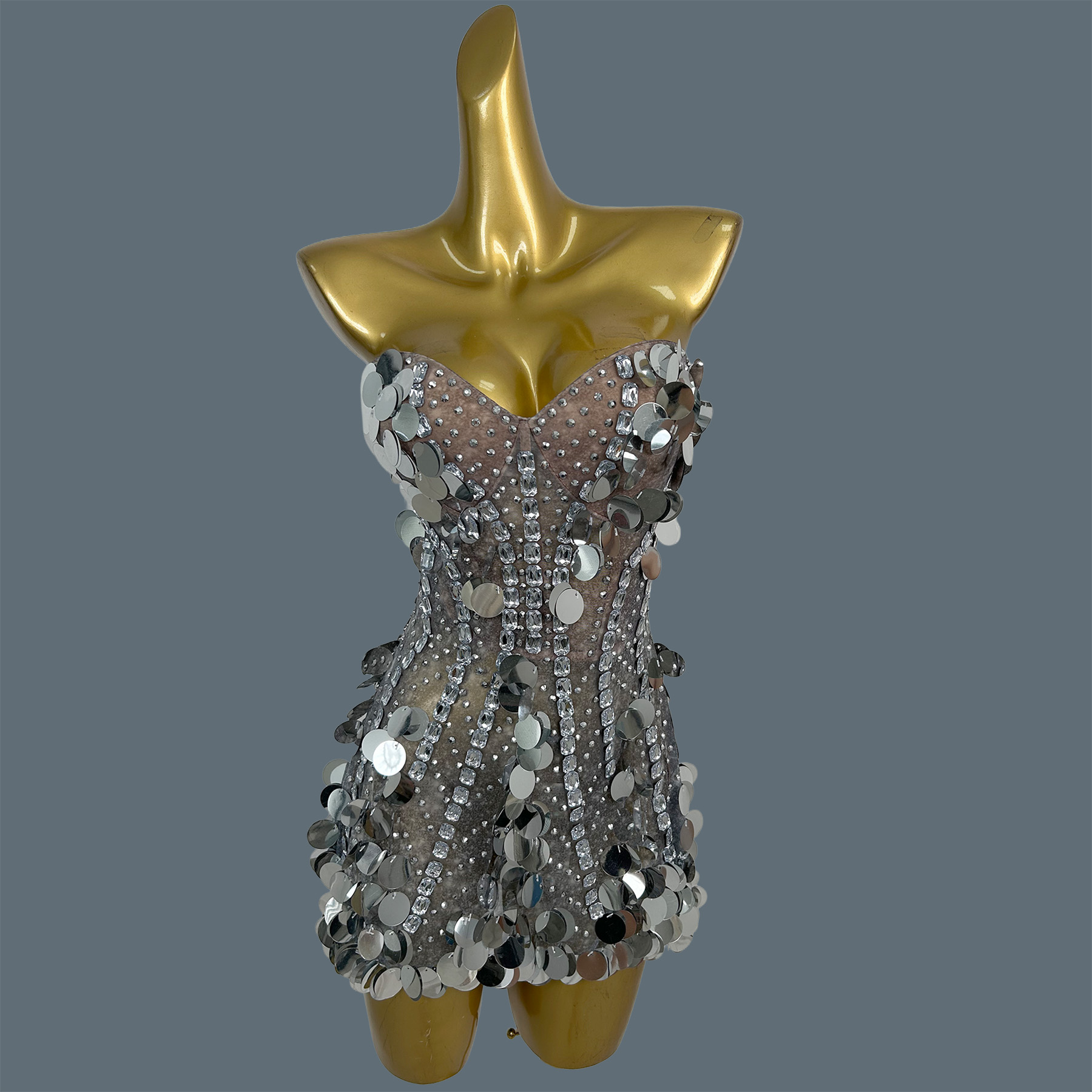 Sparkly Rhinestone Club Party Dress - فستان نسائي قصير بدون حمالات مزين