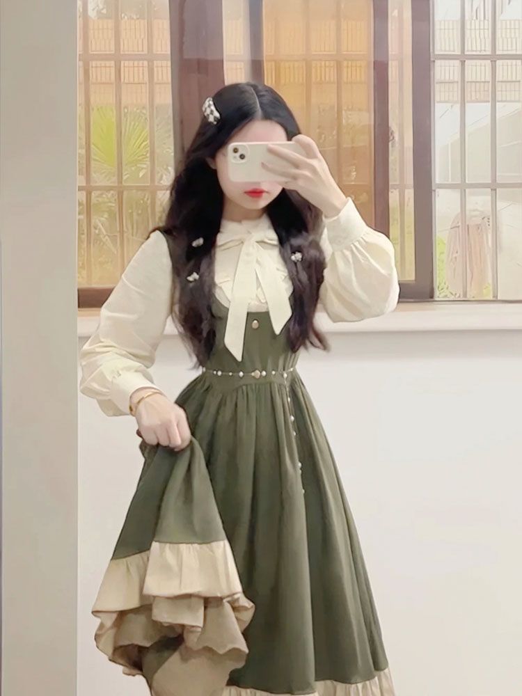 Korean Style A Line Shirt Dress - 2025 جديد اليابانية الكورية Kawaii Preppy