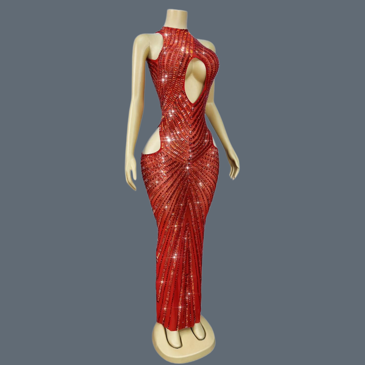 Sparkly Rhinestone Club Party Dress - فستان حورية البحر الفاخر الأحمر المرصع