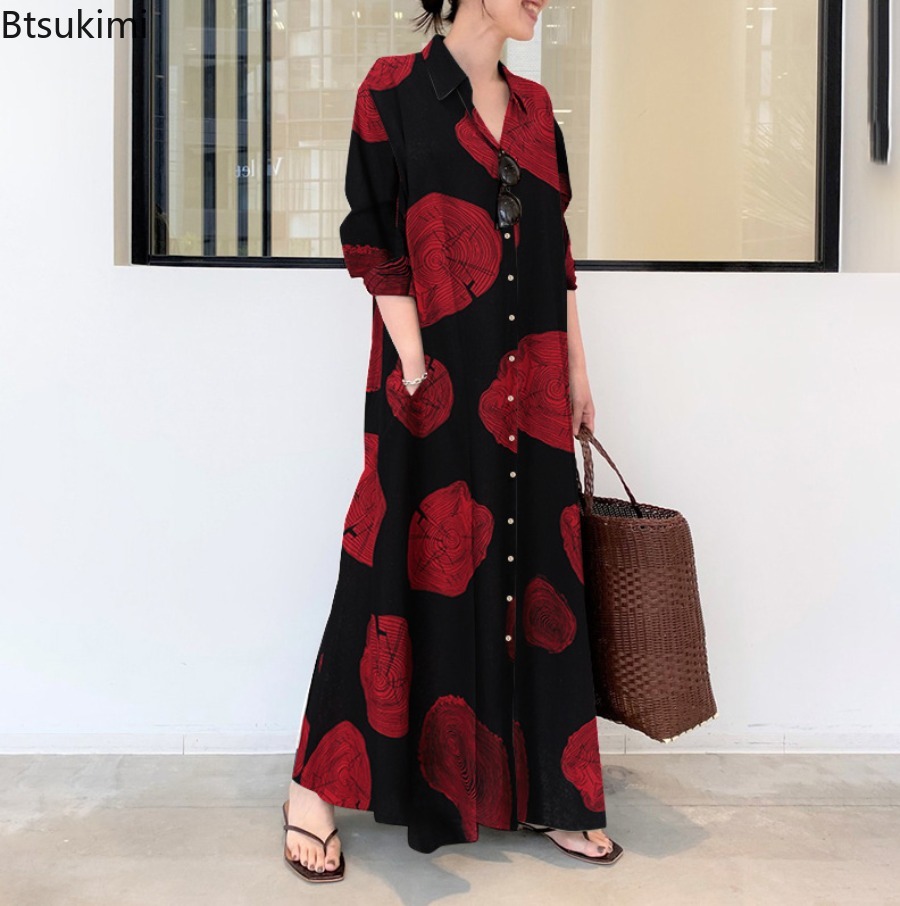 2026 المرأة قميص فستان فضفاض ف - مراجعة Casual Loose Linen Shirt Dress وسعره