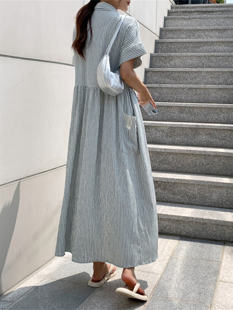 فستان قميص نسائي مخطط بتصميم ك - مراجعة Korean Style A Line Shirt Dress وسعره