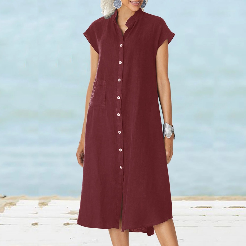 فستان نسائي كاجوال أسود بأكمام - مراجعة Casual Loose Linen Shirt Dress وسعره