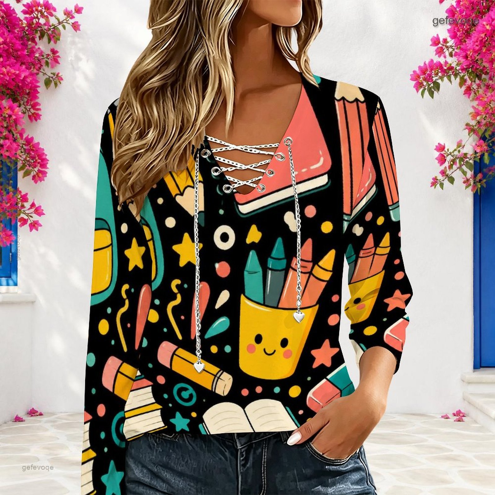 بلوزة نسائية بياقة على شكل V و - مراجعة Blouses وسعره