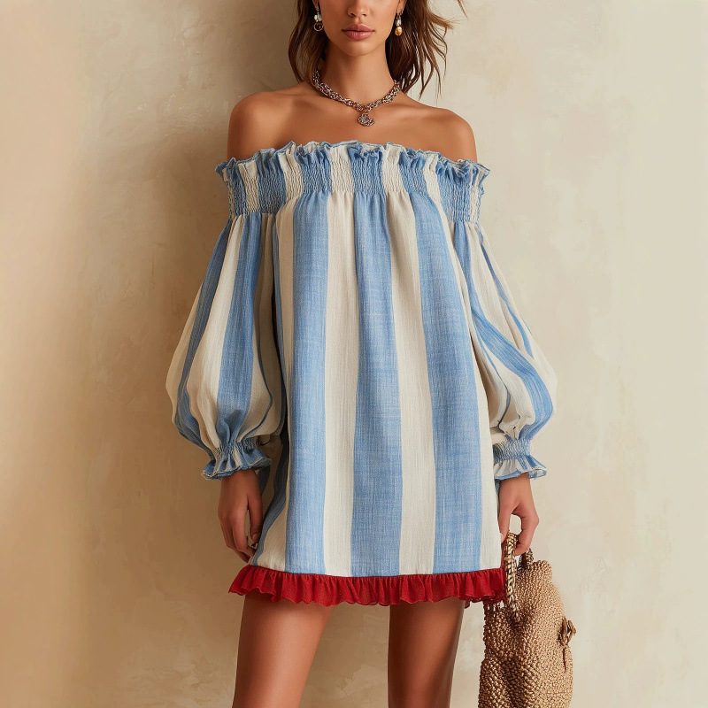 فستان نسائي 2026 بدون أكتاف، أ - مراجعة Off Shoulder Puff Sleeve Sundress وسعره