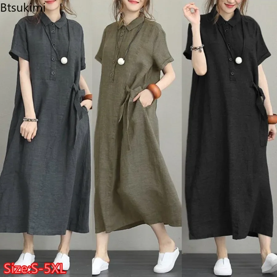 فستان صيفي 2026 بسيط بتصميم عت - مراجعة Casual Loose Linen Shirt Dress وسعره