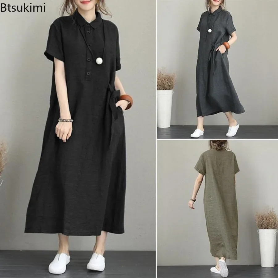 فستان صيفي 2026 بسيط بتصميم عت - مراجعة Casual Loose Linen Shirt Dress وسعره