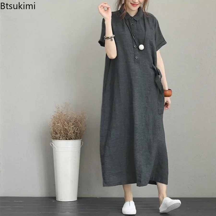 فستان صيفي 2026 بسيط بتصميم عت - مراجعة Casual Loose Linen Shirt Dress وسعره