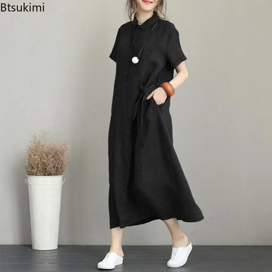 فستان صيفي 2026 بسيط بتصميم عت - مراجعة Casual Loose Linen Shirt Dress وسعره