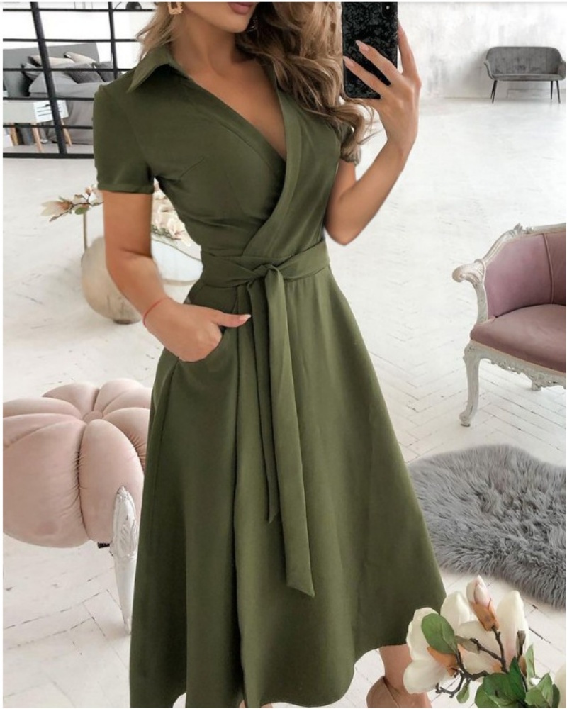 فستان نسائي قصير الأكمام بتصمي - مراجعة French Vintage Floral Midi Dress وسعره