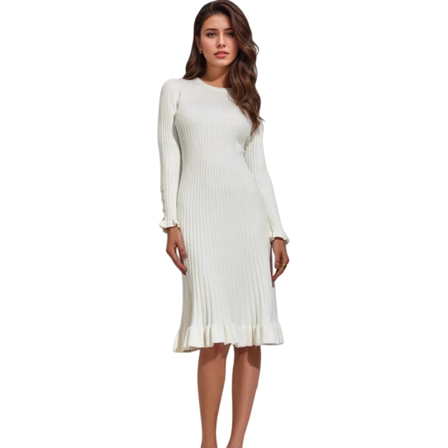 فستان نسائي ضيق بأكمام طويلة م - مراجعة Bodycon Long Sleeve Ribbed Dress وسعره