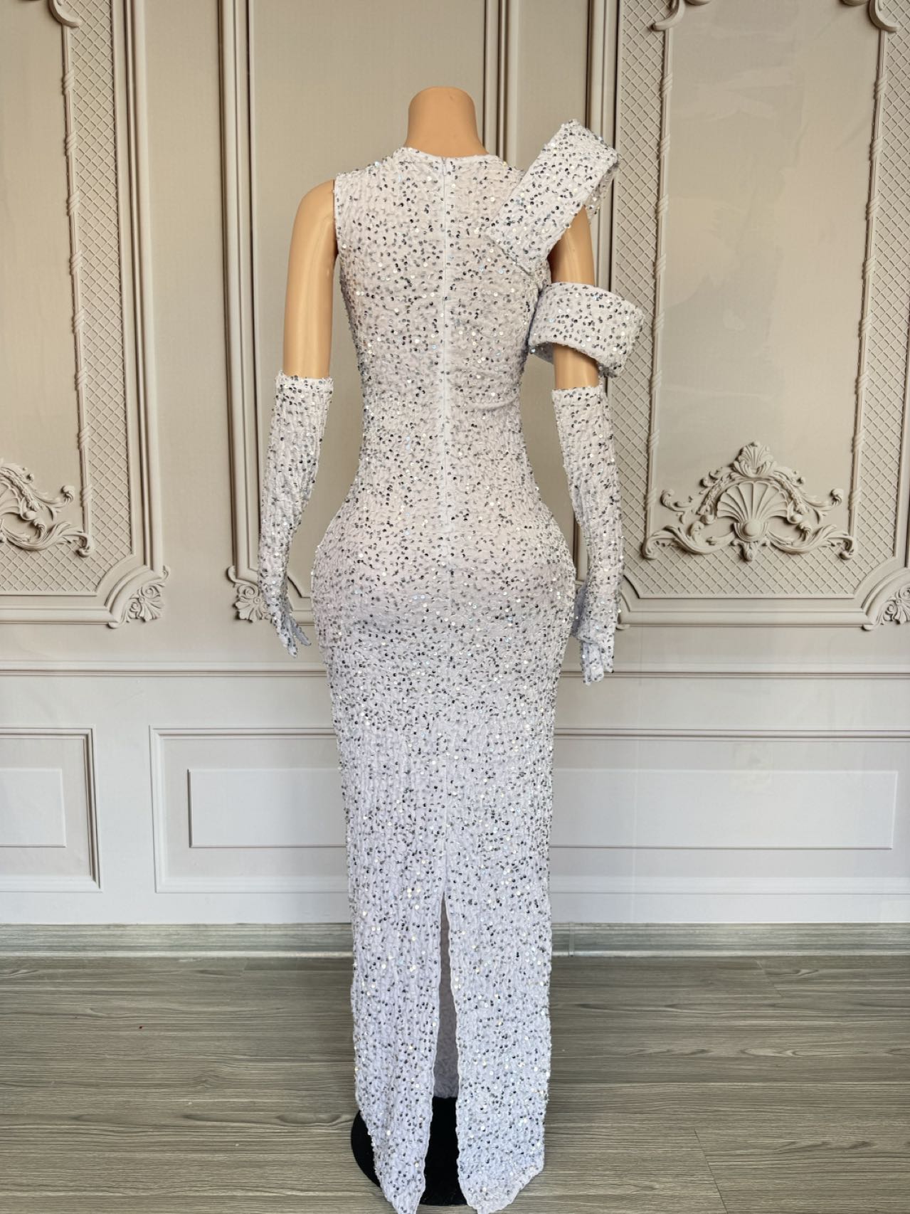 فستان طويل بياقة V عميقة مرصع  - مراجعة Sparkly Rhinestone Club Party Dress وسعره