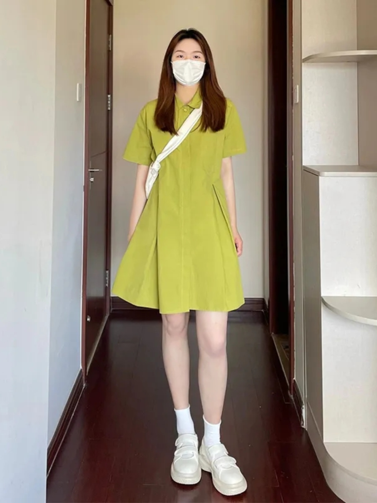 فستان نسائي بياقة واسعة مقاس ك - مراجعة Korean Style A Line Shirt Dress وسعره