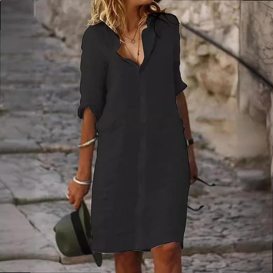 فستان قميص ميدي فضفاض بأزرار م - مراجعة Casual Loose Linen Shirt Dress وسعره
