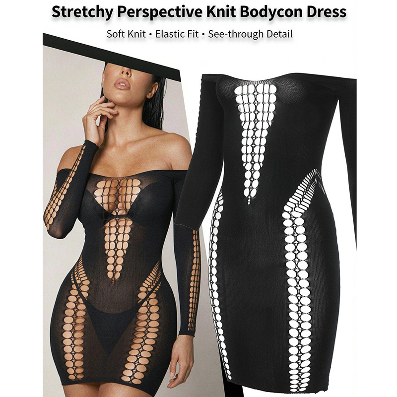 فستان شاطئي شفاف بأكمام طويلة  - مراجعة Sexy Mesh Sheer Bodycon Dress وسعره