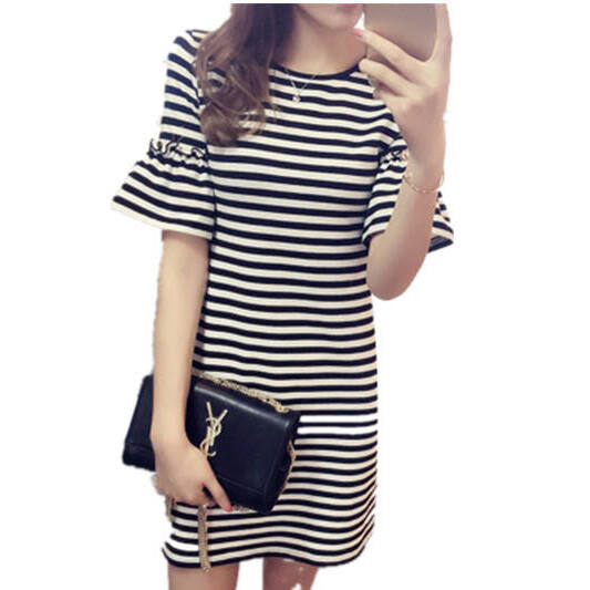 فستان صيفي مخطط للنساء بطول مت - مراجعة Korean Style A Line Shirt Dress وسعره