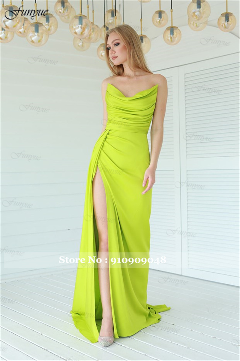 فساتين سهرة أنيقة بدون أكتاف 2 - مراجعة Elegant Satin Evening Gown Split وسعره