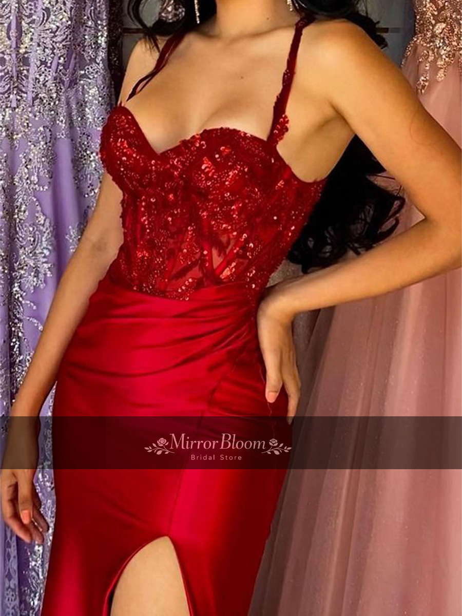 فستان سهرة فاخر أنيق مخصص أحمر - مراجعة Elegant Satin Evening Gown Split وسعره