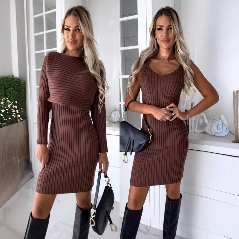 طقم خريفي جديد أنيق وجذاب مكون - مراجعة Bodycon Long Sleeve Ribbed Dress وسعره