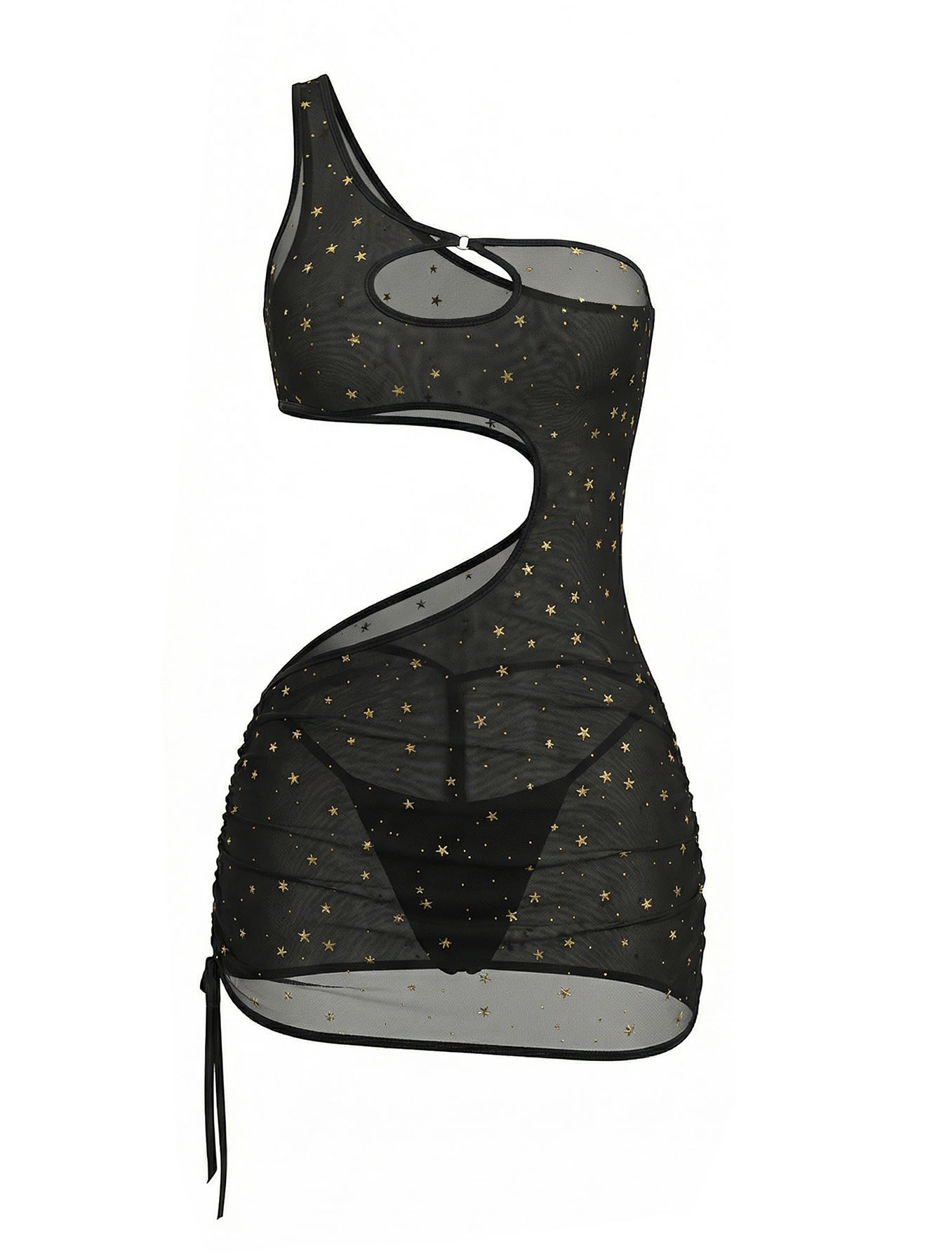 فستان لانجري أسود بكتف واحد مز - مراجعة Sexy Mesh Sheer Bodycon Dress وسعره