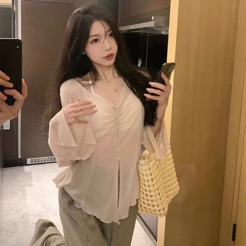 بلوزة بأكمام شفافة - قميص مطوي - مراجعة Blouses وسعره