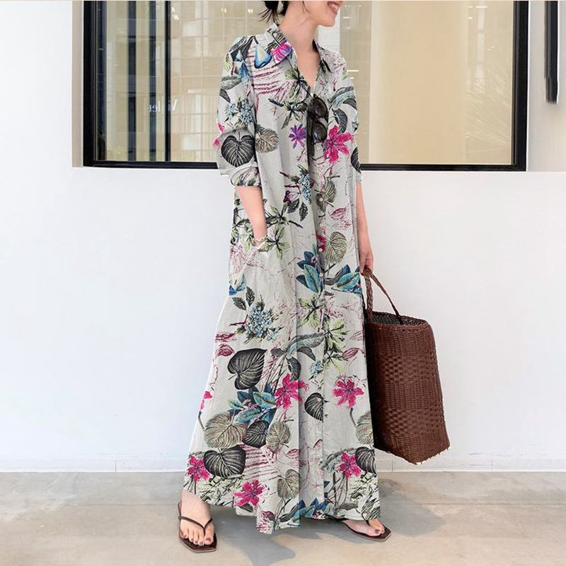 خريف جديد حجم كبير فستان غير ر - مراجعة Casual Loose Linen Shirt Dress وسعره