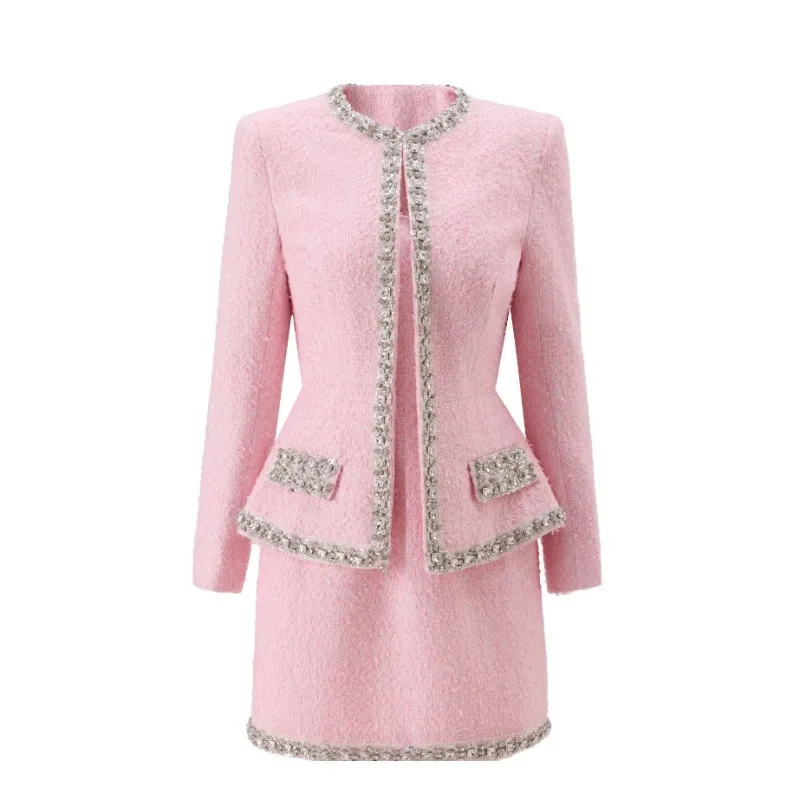 طقم نسائي فاخر من التويد الورد - مراجعة Tweed Two Piece Blazer Dress وسعره