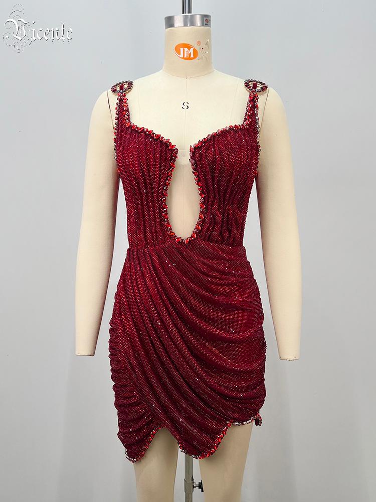 فستان VC 2026 أحمر مثير مرصع ب - مراجعة Sparkly Rhinestone Club Party Dress وسعره