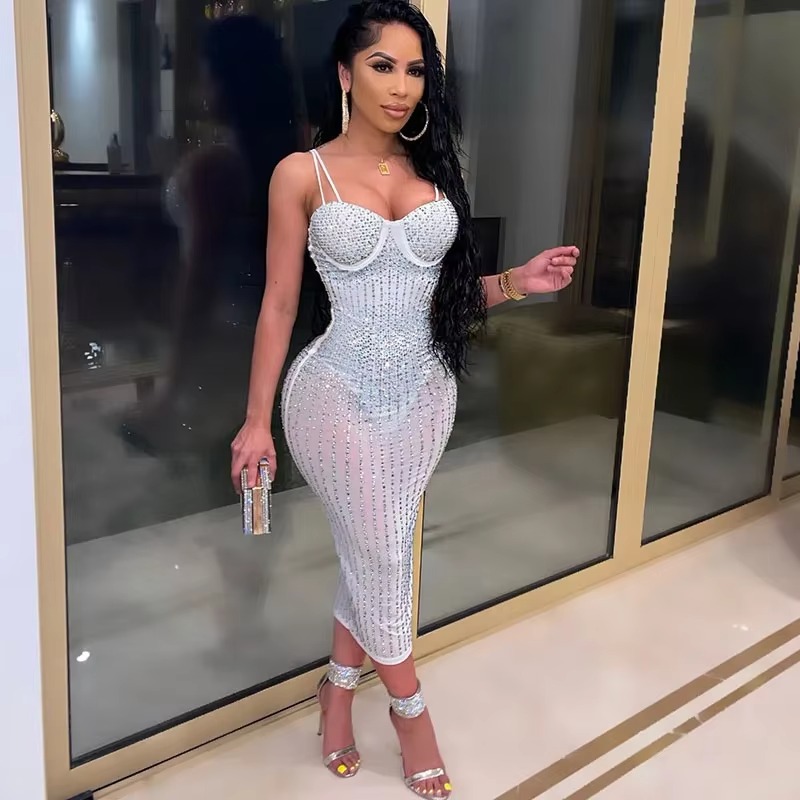 مثير انظر من خلال حجر الراين ف - مراجعة Sparkly Rhinestone Club Party Dress وسعره