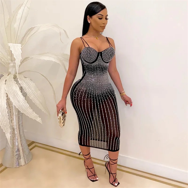 مثير انظر من خلال حجر الراين ف - مراجعة Sparkly Rhinestone Club Party Dress وسعره