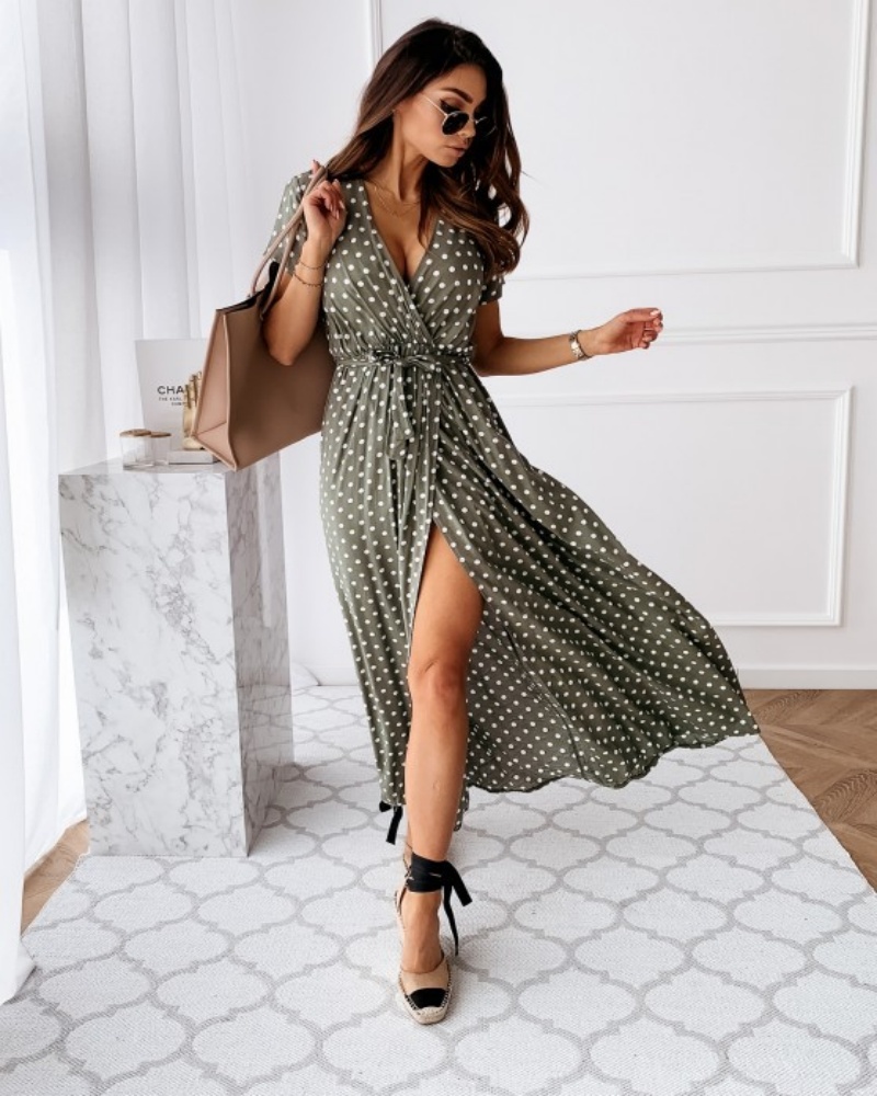 فستان طويل نسائي بأكمام قصيرة  - مراجعة French Vintage Floral Midi Dress وسعره