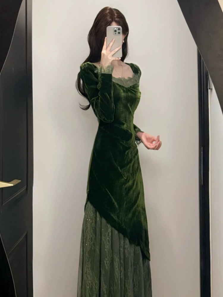 الفرنسية خمر فستان مخملي أنيق  - مراجعة French Vintage Floral Midi Dress وسعره