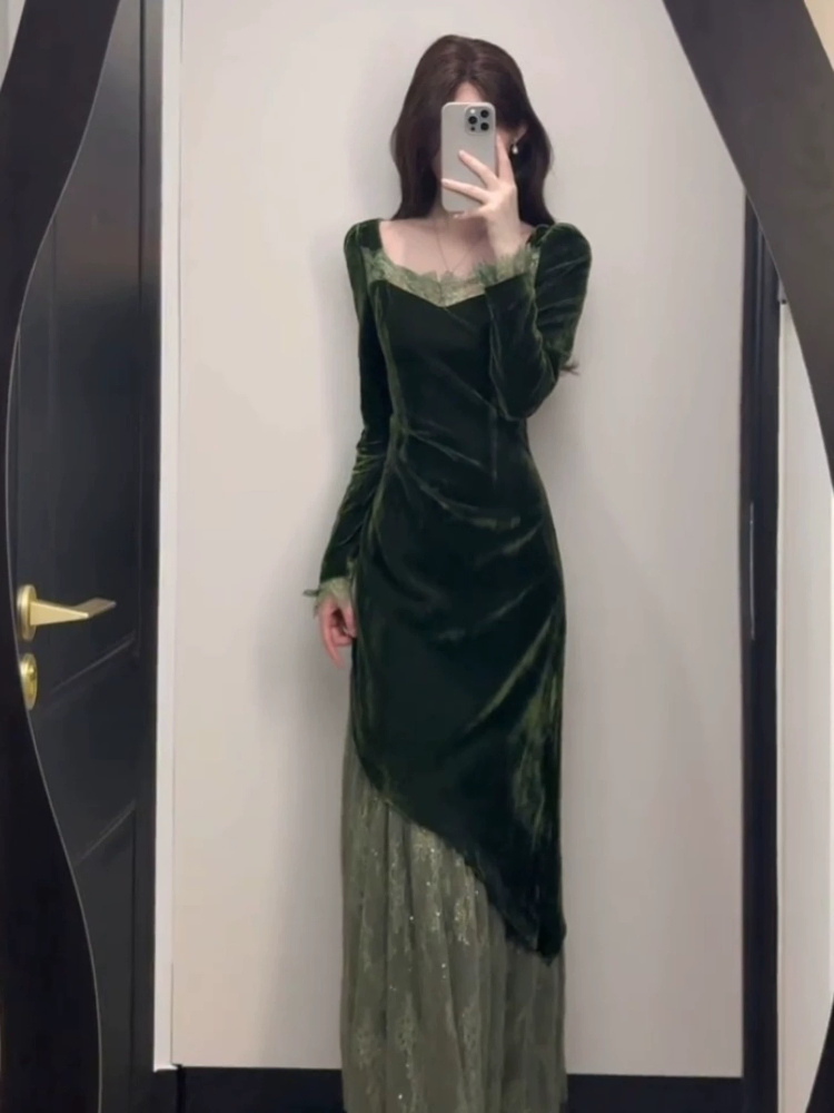 الفرنسية خمر فستان مخملي أنيق  - مراجعة French Vintage Floral Midi Dress وسعره